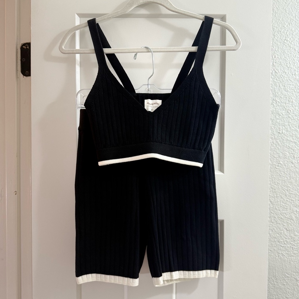 Two Piece Ribbed Black and White Knit Set